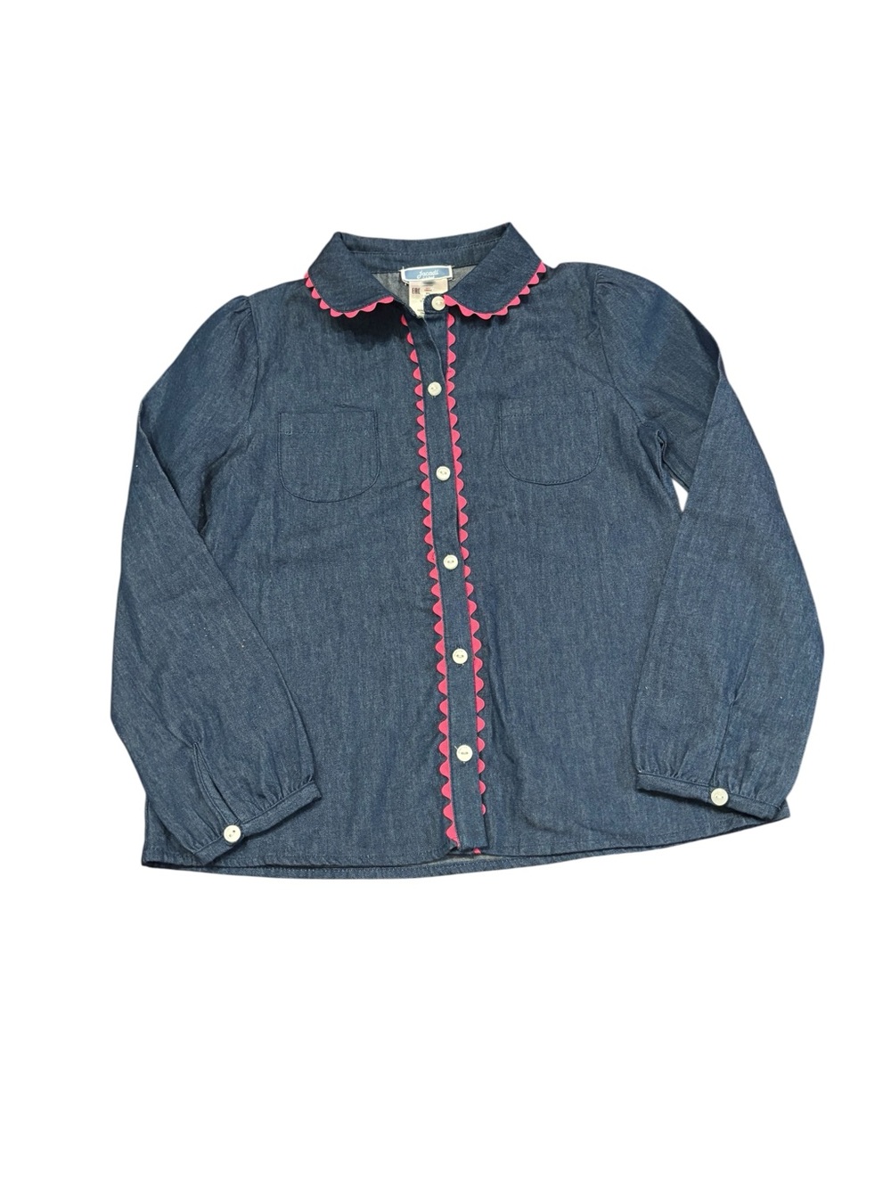 Jacadi dressy denim blouse with pink trim, girls size 8